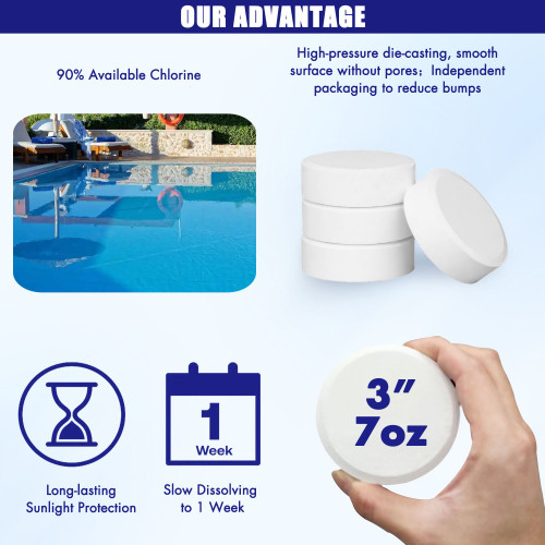 heze huayi 90 eup 5lbs Pool&Spa 3-inch Chlorine Tablets, for Swimming Pool and Spa Use, 5lbs
