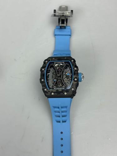 RM053-01 Real Forge Carbon  Best Edition Skeleton Dial on Blue Rubber Strap Asian Tourbillon