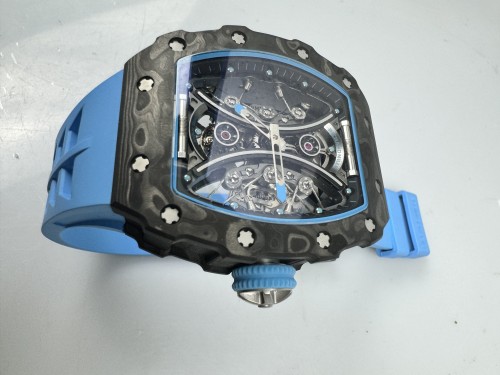 RM053-01 Real Forge Carbon  Best Edition Skeleton Dial on Blue Rubber Strap Asian Tourbillon