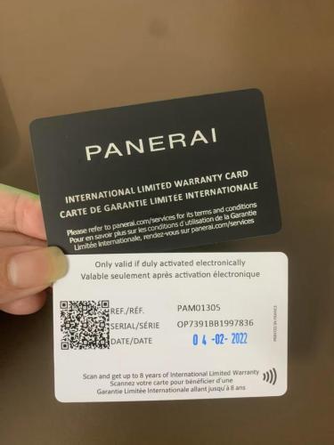 Panerai warranty card
