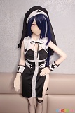 AotumeDoll 155cm Cカップ M3-1 シリコンヘッド＋TPEボディ、青紫色のロングヘアに黒白のシスター風衣装を合わせた二次元ドールの全身立ち姿