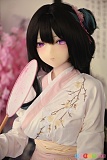 155cm Cカップ Aotume Doll M6 シリコン製二次元ドール、白と淡いピンクの和装で丸扇を手にした黒髪美少女
