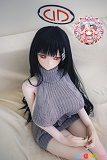 155cm爆乳 ビニールヘッド＋TPEボディの羊角社Croissant Doll 莉音、グレーニット姿で座る調月リオ風エロフィギュア系ドール