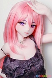 北野未奈 AHR035 151cm Elsababe シリコン製アニメドール、片腕を頭上に上げてポーズを取るピンク髪と紫瞳のドレス姿