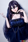 AHRC031 松尾奈央 Elsababe 163cm、シリコン製のアニメドールがネイビードレス姿で両手を顔まわりに添えた上半身ショット