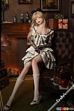 Kiradols KH002-A 陽葵 155cm Dカップ シリコンドール、白い波点ドレスと黒手袋で座るアニメドールの全身