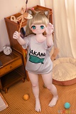 JSLDOLL 小豆粉 120cm AAカップ、TPEボディとPVCヘッドを組み合わせたアニメドール、金髪の猫耳美少女が猫じゃらしを手にし、片手を上げてじゃれるようなポーズを見せる全身ショット