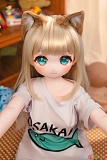 JSLDOLL 120cm AAカップ 小豆粉、TPE製ボディ＋PVCヘッドの二次元ドール、ふわふわの猫耳と金髪、鮮やかなブルーの瞳を大きく写した可愛らしい顔アップ
