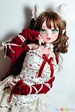 Elsababe 140cm 巨乳 RAD021 水城理沙、白い猫耳とブラウンのツインテール、白い花柄衣装と赤いアームカバーでポーズを取る半身ショット