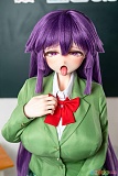 Kiradols 千鶴 150cm Jカップ 二次元ドール 顔と上半身アップ 緑の制服で片手を赤いリボンに添える