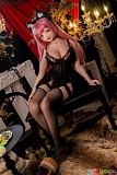 Kiradols 155cm Dカップ #KH002-A 陽葵、猫耳と黒い衣装で椅子に座るダッチワイフ