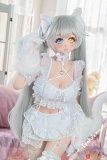Kiradols 155cm Dカップ 雪玉 アダルトドール、白いレース衣装で猫の手を上げた立ち姿