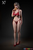 XTDOLL 153cm Iカップ Mina エロフィギュア、赤いレース下着とパンプスを合わせた全身立ち姿