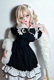 Elsababe 140cm 巨乳 RAD021 水城理沙 アニメ風ドール、黒いフリルドレスと白いファーを合わせた正面立ち姿
