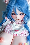 エロフィギュア モネール·光月 Elsababe 157cm 巨乳、青髪とピンクリボン衣装の正面アップ