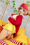ダッチワイフ M12 135cm Gカップ Aotume Doll、赤カーディガンと黄スカートの膝立ち姿