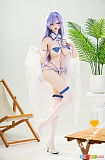 香都里奈 エロフィギュア Kiradols 160cm Gカップ、青白ストラップ衣装と白ストッキングの立ち姿