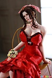 Mini Doll エロフィギュア 68cm 巨乳 アリス、花束を持ち赤いドレスで座る上半身像