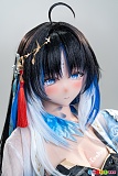 葉央 エロフィギュア Kiradols 155cm Dカップ、赤い房飾りと青い瞳の顔アップ