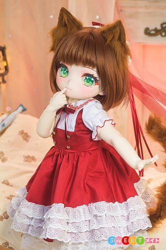 【先行販売5％オフ！50体限定 12月上旬お届け予定】彩姫堂 萌桃（もも）88cm 猫耳×赤ロリータ衣装のミニドール アニメ調 ビニールヘッド＋シリコンボディ アニメドール