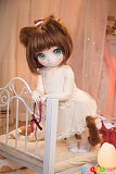 彩姫堂 萌桃 88cm アダルトドール、白いワンピースと猫耳尻尾の全身立ち姿