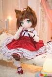 萌桃 彩姫堂 アダルトドール 88cm、赤いレースドレスと猫耳のベッド座り姿