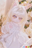 Kiradols 50cm ラブドール 奇娜(きな)、片手を上げた白髪猫耳の白いドレス上半身姿