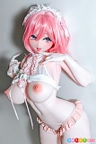 Elsababe 朝仓麻里绘 157cm 巨乳 アニメドール、指を口元に添えた白とピンクの衣装の半身姿