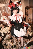Kiradols 千汐 155cm Dカップ アニメドール、花の皿を持つ猫耳メイド衣装の全身立ち姿