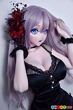 Elsababe 早川紗綾 148cm アニメドール、赤いバラの髪飾りと黒いレース衣装の上半身姿