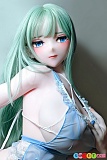 Elsababe 白井美野 157cm 巨乳 アニメドール、淡い緑髪と水色レース衣装の斜め上半身姿