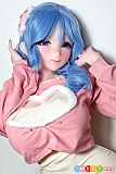 Elsababe 望月恵美 157cm アニメドール、両手を髪に添えた青髪とピンク衣装の上半身姿