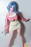 Elsababe 望月恵美 157cm アニメドール、ピンクのトップスとアイボリーのミニドレスで立つ全身姿