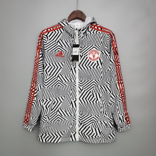 2122 Windbreaker Manchester United  Black and White Stripes S-XXL