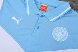 Manchester City POLO kit blue and white Short Sleeve Suit