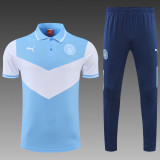 Manchester City POLO kit blue and white Short Sleeve Suit