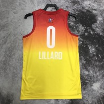 2023 NBA All Star Yellow  0#LILLARD  Hot Pressed Jersey