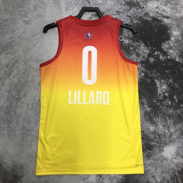 2023 NBA All Star Yellow  0#LILLARD  Hot Pressed Jersey