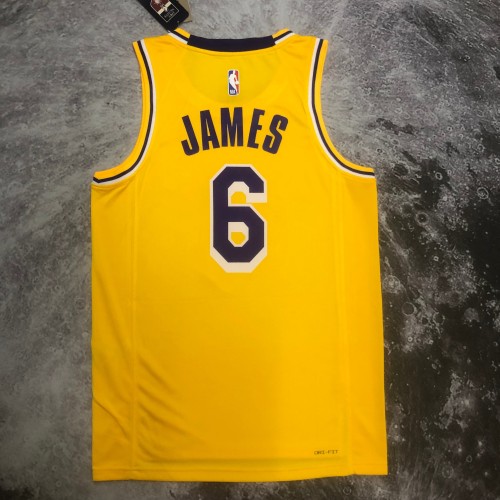 2023 Lakers Yellow 6#JAMES  Hot Pressed Jersey