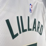 2019 Bucks White NBA Jersey/19赛季雄鹿队米白小鹿头0号利拉德