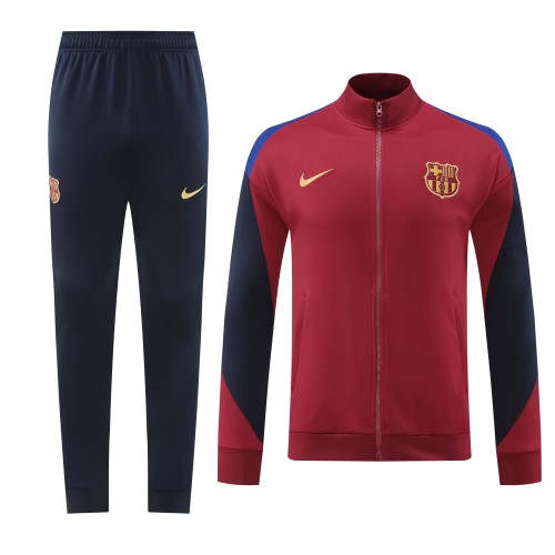 24-25 Barcelona Red and Dark Blue Jacket Tracksuit/ 24-25巴萨红色深蓝袖子夹克训练服