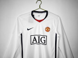 08-09 Manchester United League Edition away white Long Sleeve Jersey/08-09 曼联客场联赛版长袖