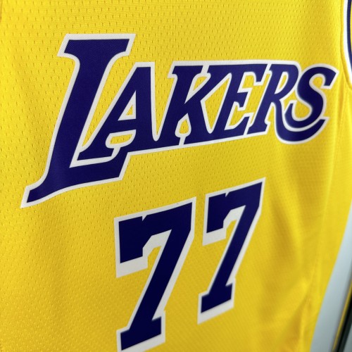 2023 Lakers Yellow 77#Dončić Hot Pressed Jersey