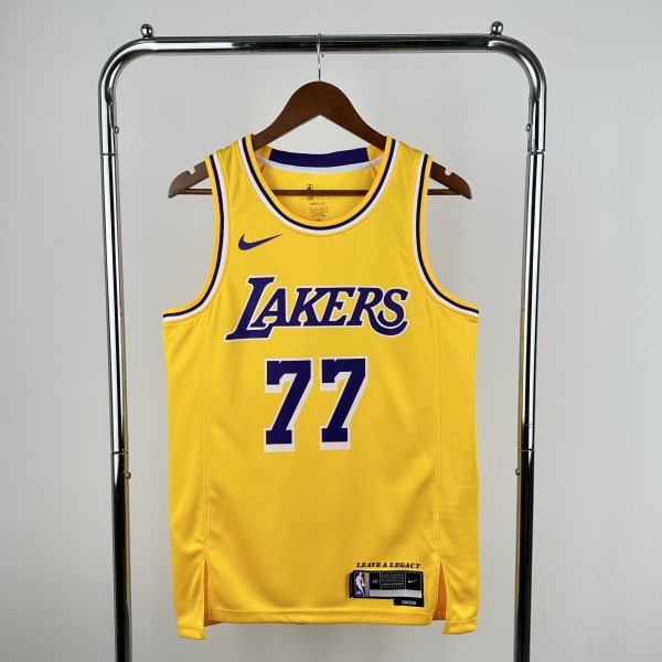 2023 Lakers Yellow 77#Dončić Hot Pressed Jersey