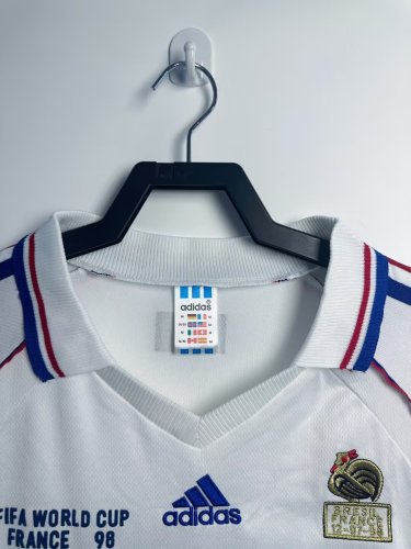 1998 France Away Long Sleeve with Match Detail Retro Jersey/1998 法国客场长袖带比赛细节