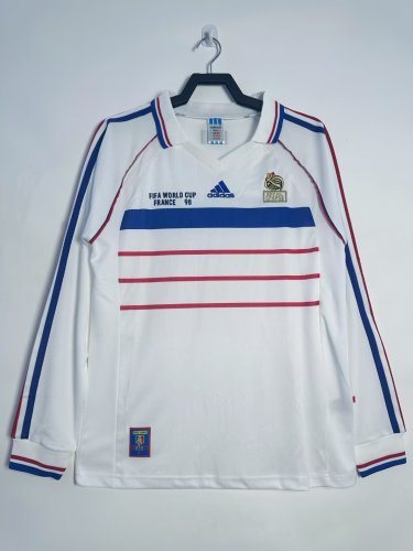 1998 France Away Long Sleeve with Match Detail Retro Jersey/1998 法国客场长袖带比赛细节