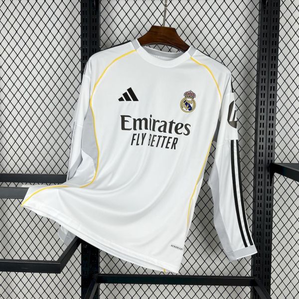 25-26 Real Madrid Home Long Sleeve Fans Jersey/25-26皇马主场长袖，球迷版