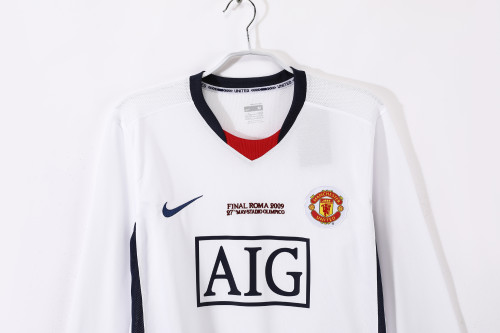 08-09 Manchester United  Champions League away white Long Sleeve jersey/08-09 曼联客场球迷，欧冠版长袖