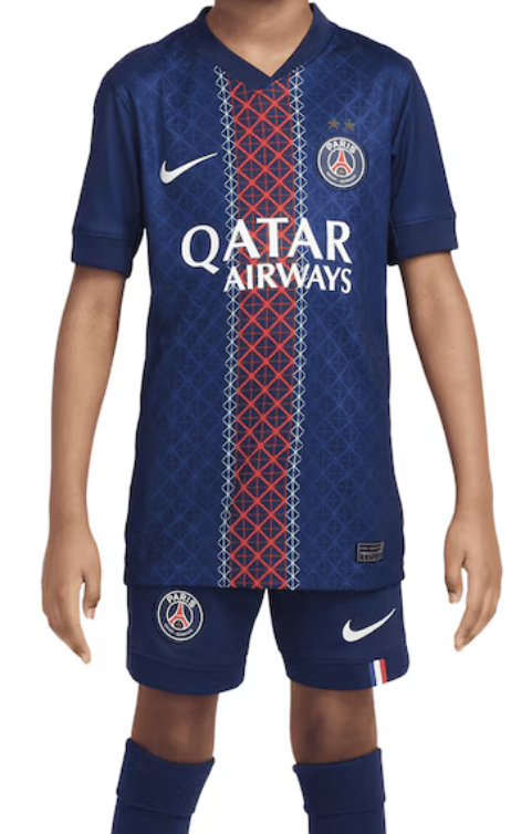 25-26 PSG Home 2 Stars Kid Kit with Champions of Europe 2026 Print/25-26 PSG巴黎主场2星童装冠军版