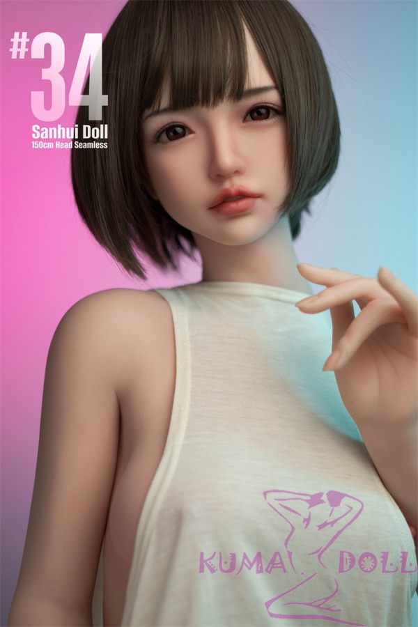 Sanhui 150cm/4ft9 B-cup #34 head AIO Seamless Neck Full Silicone Ultra Realistic Sex Doll